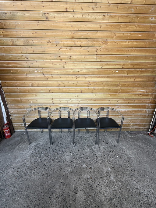 4 x vintage italiaans design eetkamerstoelen buizenframe met skai zitting