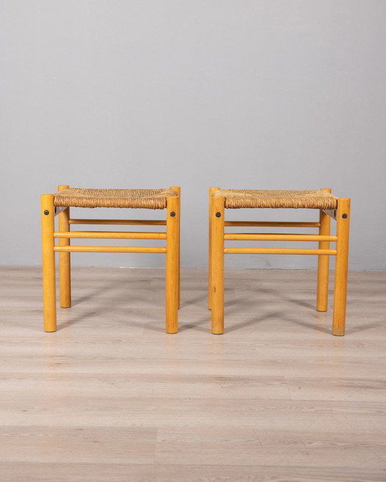 Image 1 of Pair of Vintage 70s Stools in Wood and Rope, Ibisco Design