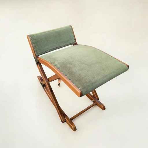 Poggiapiedi vintage degli anni '60 - poggiapiedi regolabile in altezza con rivestimento in tessuto verde chiaro
