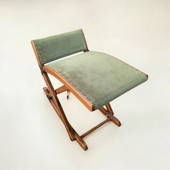 Image 1 of Poggiapiedi vintage degli anni '60 - poggiapiedi regolabile in altezza con rivestimento in tessuto verde chiaro