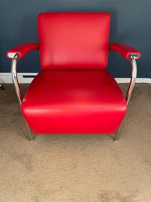 Leolux skylla rood lederen fauteuil