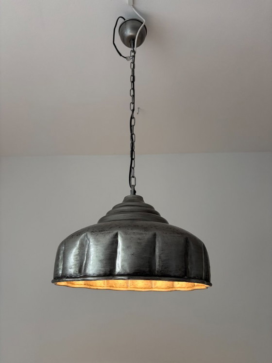 Vintage pendant lamp, metal, silver-grey (photo 8 of 10)