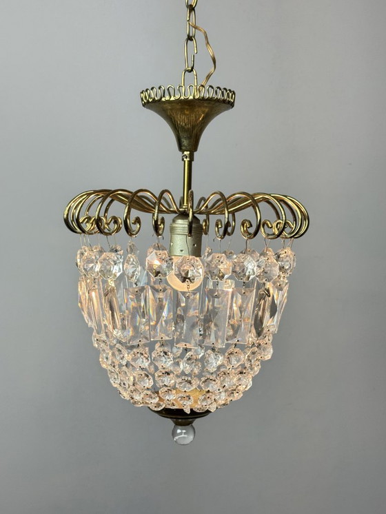 Image 1 of Lámpara de araña decorativa de cristal "fresa" de mediados de siglo, estilo Josef Frank, década de 1960