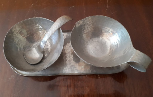 Hammered pewter set