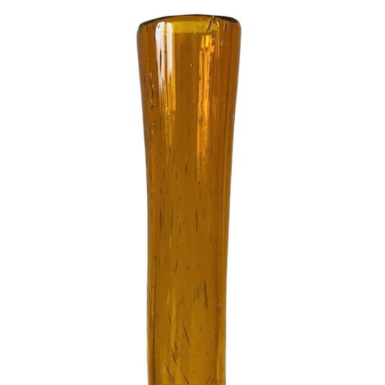 Image 1 of Vintage tall hand-blown glass twisted vase amber Murano 1970s