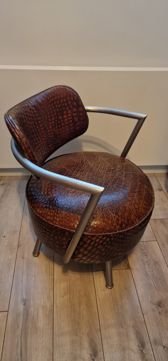 Image 1 of Croco leren stoel uit de Giulio Marelli fabriek van ontwerper Giuliano Cappelletti