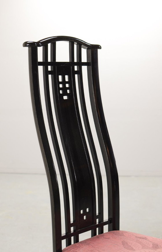 Image 1 of Giorgetti Italian Design Dining Chairs, Set of Four High Back Black Lacquered with Luxurious Soft Pink Upholstery. Italy, 1980s.