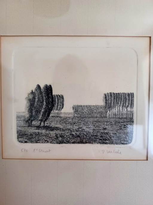  P. Verbeke duo‑ets Vlaams landschap – authentieke academische grafiek – minimalistische kunst – jaren ’60–’80