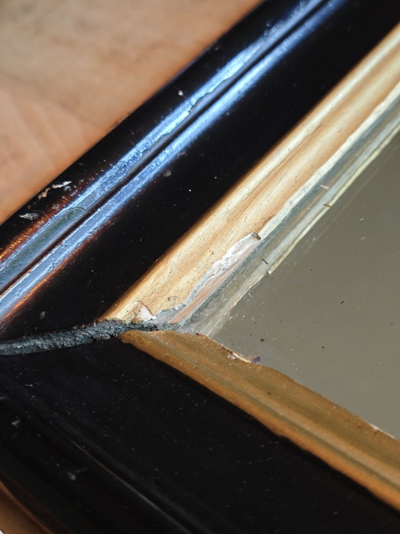 Antique black and gold wall mirror from approx. 1880, Glass, Wood (photo 8 of 15)
