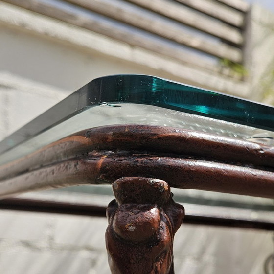 Image 1 of Tavolino da caffè francese d'epoca in ferro e vetro - Tavolino da cocktail - Tavolino da salotto - Anni '80