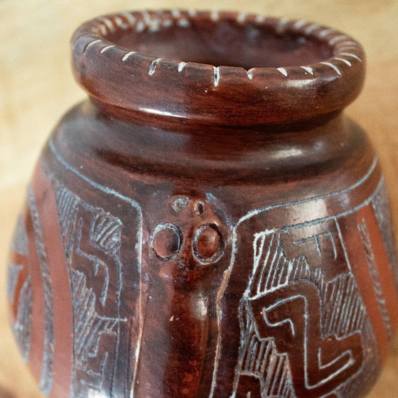 Image 1 of Marajoara terracotta vase, Brazilian Ceramics, Snake motif, Latin America