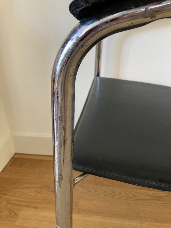 Image 1 of 4 Italiaans Design Tuigleer Chroom Buisframe stoelen 