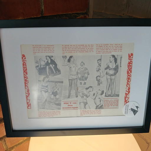 Unique framed decorative piece for a man cave: original from a Belgian pin-up magazine (1954)