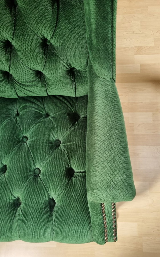 Vintage USA Fauteuils Velours Vert Émeraude – Chesterfield / Queen Anne – Velvet (photo 5 of 9)