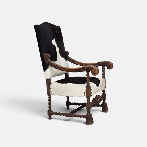 Dänischer Hochlehner-Sessel aus den 1950er Jahren, echtes Rindsleder, Eichenholz.