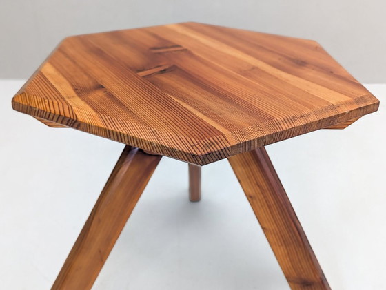 Image 1 of Sculptural Pine Lounge Chair with Table in the Style of Pierre Chapo, France, 1970s