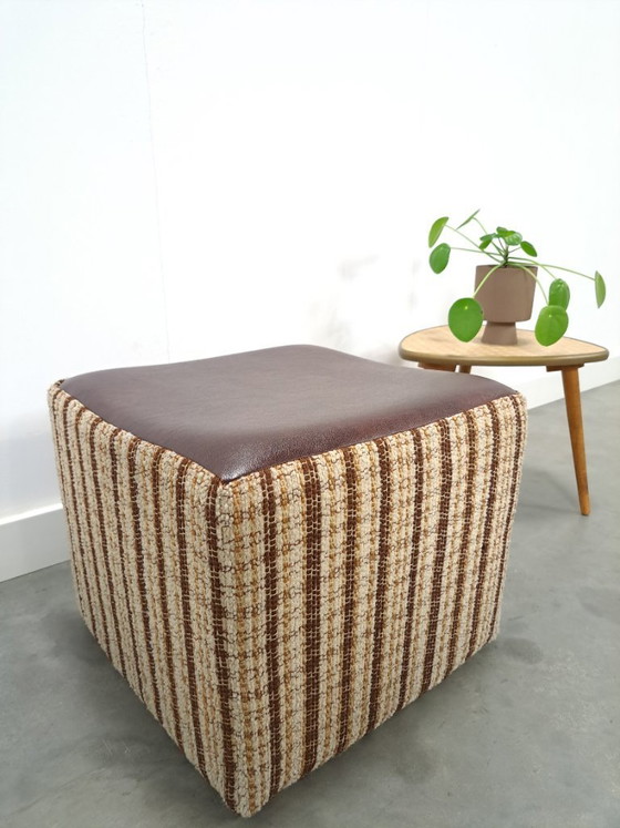 Image 1 of Brown striped pouf ottoman
