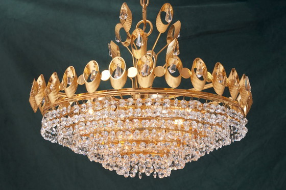 Image 1 of Grande lampadario Hollywood Regency in ottone e vetro di Palwa