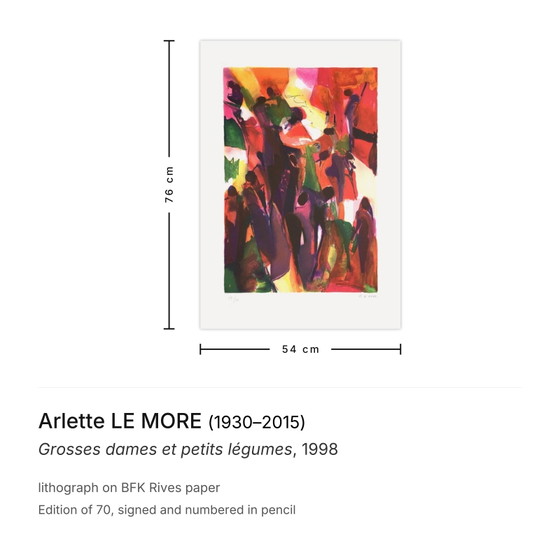 Arlette Le More ondertekende lithografie Grosses Dames Et Petits Légumes 1998 – Litho's & Zeefdrukken, Paper (photo 3 of 5)