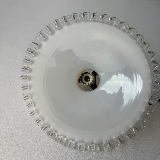 Image 1 of Vintage Opaline Glass Pendant Light with Scalloped Edges, 25 cm