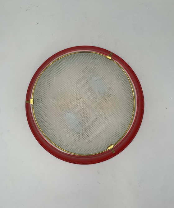 Image 1 of Pair of Ceiling Lights - Wall Lights - Attributed to Fontana Arte Vintage Italy Red Medium