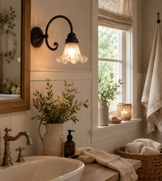Image 1 of Romantic wall lamp with opaline glass lampshade