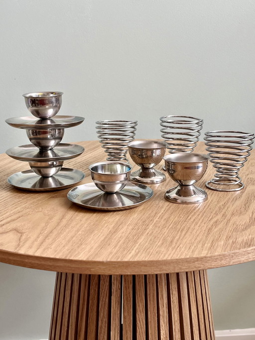 9x vintage Eierbecher chrom