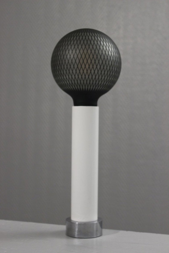 Image 1 of Vintage tafellamp in Space Age-stijl, chroom en witte lak, jaren 70.