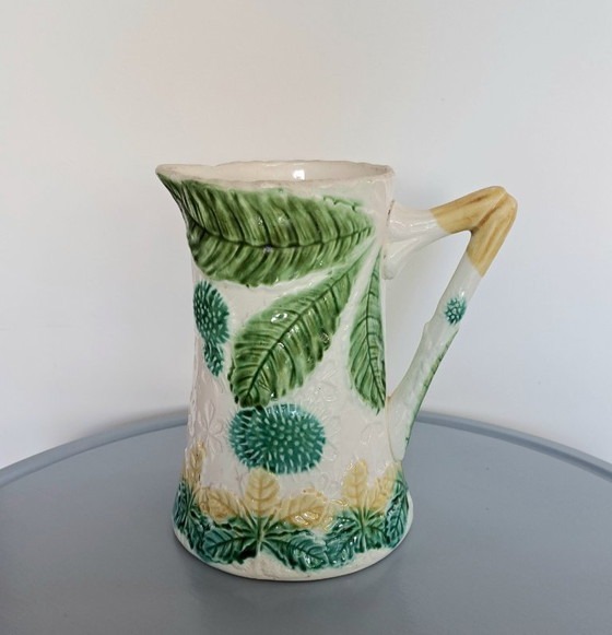 Image 1 of Salins Les Bains Schenkkan - Majolica Barbotine - 1960s - kastanje