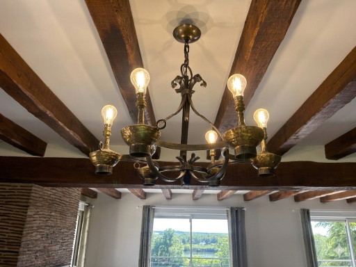 MAX LE VERRIER Art Deco Period Wrought Iron and Raw Brass Lighting Set - 8-Light Chandelier and 2 Wall Sconces