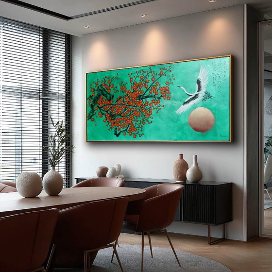 Japanse kraanvogel J510 - origineel schilderij 210cm – Schilderijen & Tekeningen, Canvas (photo 6 of 12)
