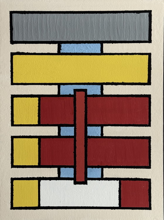 Image 1 of Shozo Hirai - Prachtig constructivistisch schilderij uit 1980