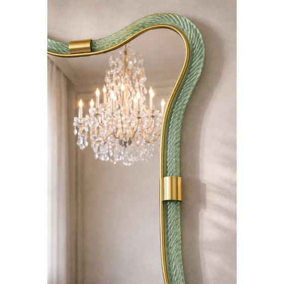 Image 1 of Italian Luxury Green Weathered Murano Glass Mirror with Gold Leaf Torchon – Simoeng