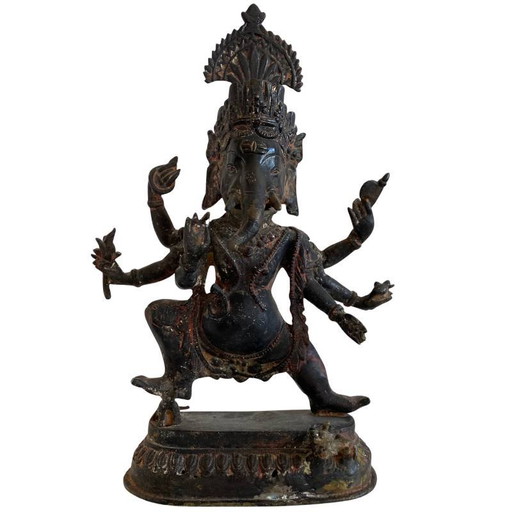 Ganesha danzante con seis brazos – estatua de templo de bronce antigua (lote 163)