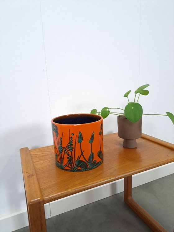 Image 1 of Pot de fleurs en céramique orange, Allemagne de l'Ouest, n° 3
