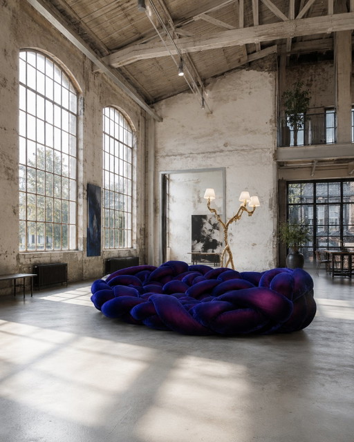 Nieuwe Edra BOA 020 In Diepblauw Velours 100M Tubelar BOA Snake – daybeds, Velvet, Textile (photo 2 of 10)