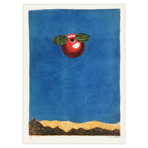 Fred ZELLER La terre arrivant sur la lune Signed lithograph 1975