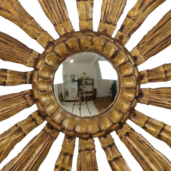 Image 1 of Wooden Sun Mirror Sunburst 70cm