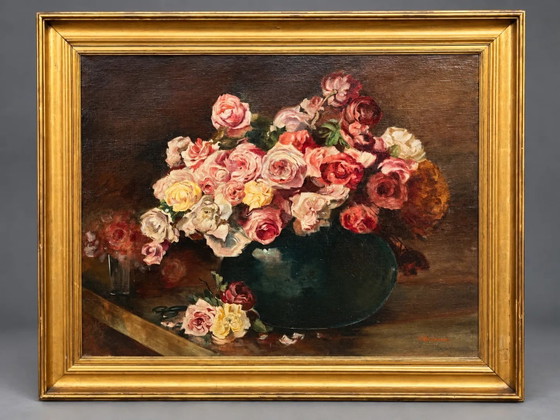 Frédéric de Smet (1876-1948), "Natura morta con rose.", Dipinti e disegni, Tela (foto 7 di 7)
