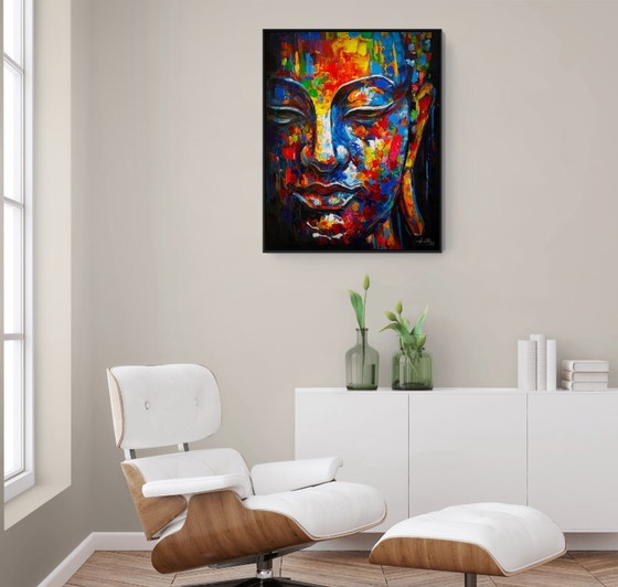 Image 1 of Unique hand-painted Buddha painting “Awakening” – Seksak Jaichumchen – 80×100 cm
