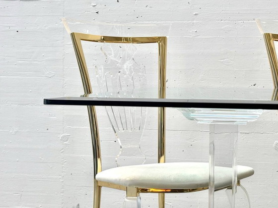 Image 1 of Set: 6 sedie in vetro acrilico con dettagli in ottone di Vereinigte Werkstätten, anni '80