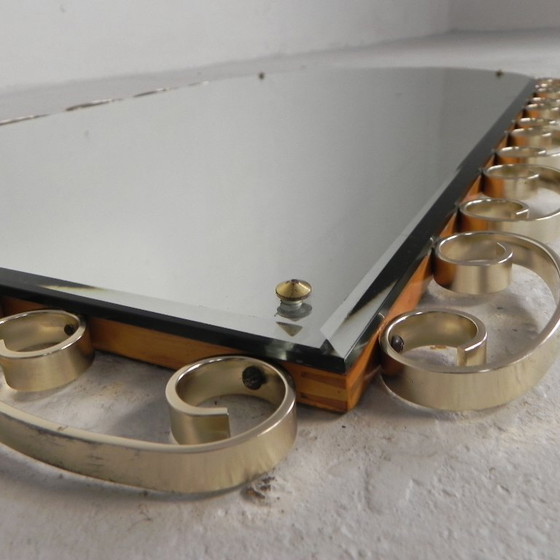 Image 1 of Vintage geslepen spiegel in aluminium frame, jaren 50