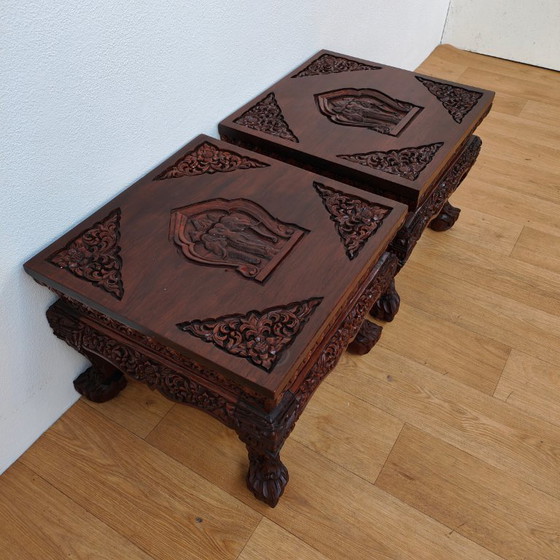 Image 1 of Set Oosterse salontafels, bijzettafels hout. Hand gestoken Aziatisch. SET PRIJS