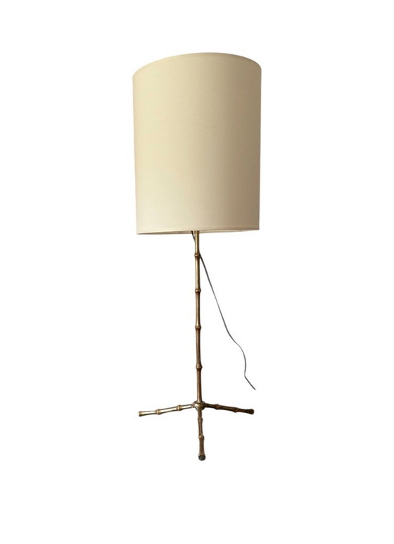 Image 1 of Lampe de table en bambou de style Hollywood Regency, Maison Jansen France, années 1970