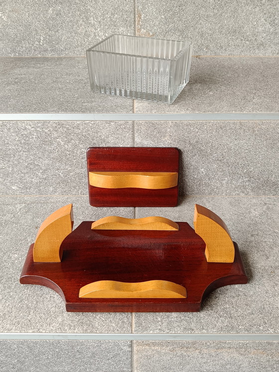 Image 1 of Scatola in legno in stile Art Déco con inserto in vetro, porta caramelle o portagioie di metà secolo.