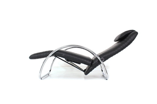 comme nouveau ! Georg Appeltshauser Lounge Chair / Fauteuil relax, style Bauhaus, cuir premium, cadre chromé avec fonction tilt