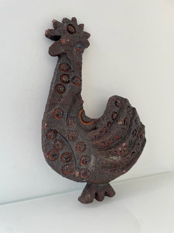 Rare brutalist ceramic rooster wall sculpture, Multi Color (photo 6 of 20)