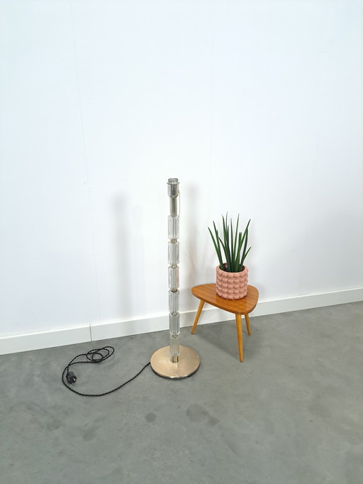 1970s glass floor lamp with chrome vintage