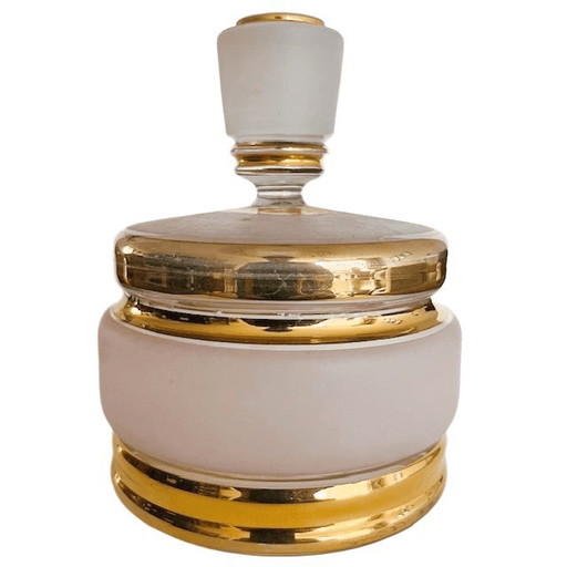 Scatola portacipria Art Déco in vetro rosa oro 1950