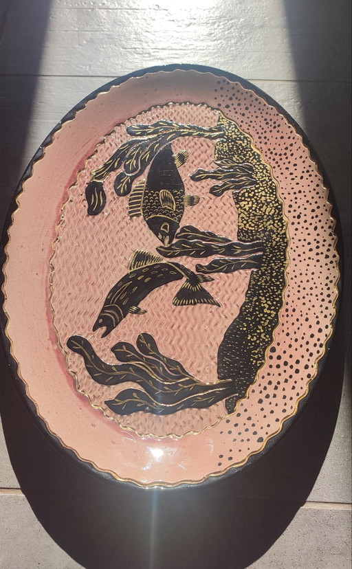 Grote geglazuurde aardewerken schaal, gesigneerd door Tony Jaillet, jaren 1950-1960.